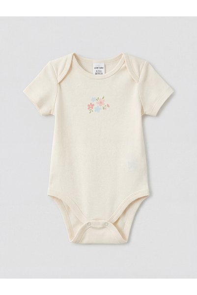 LC Waikiki Alita City Lcw Baby Ecru Floral Baby Girl Snap Fastener Bodysuit
