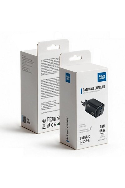 Bluestar Μπλου Σταρ Φορτιστής Τηλεφώνου Νάνο Γκαν 2x USB-C + USB-A QC4.0 PD 3...