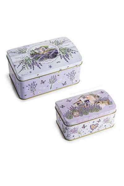 Decorer Set de 2 cutii metalice de depozitare multicolore Lavandă 15.5 x 10 x...