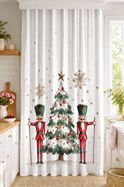 Realhomes Digital Printed Single Wing Background Curtain with Christmas Pine ...