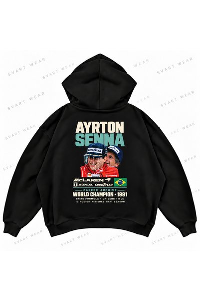 SVART WEAR Φούτερ με κουκούλα Ayrton Senna F1 με στάμπα, σε φαρδιά γραμμή και...
