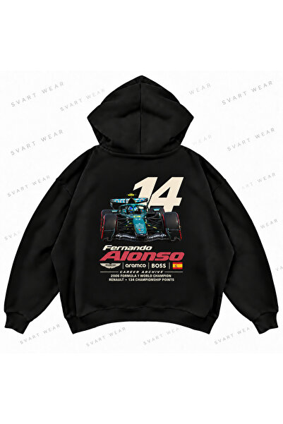 SVART WEAR Суитшърт с качулка Фернандо Алонсо F1, с принт, овърсайз, бокси кр...