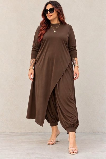 CNG MODA Plus Size Draped Asymmetrical Set