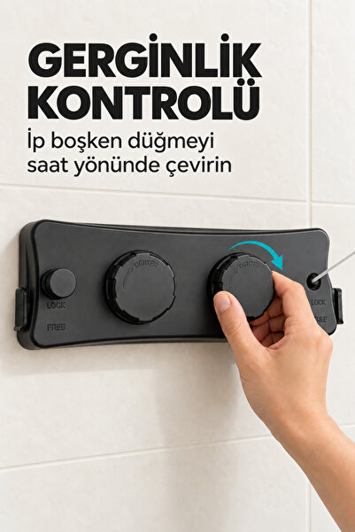 indirimsevinci Çift İpli Geri Toplanabilir Duvar Tipi Çamaşır Askılığı 20 Kg Ayarlanabilir Gerginlik