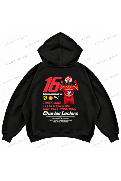 SVART WEAR Суитшърт с качулка овърсайз с графична щампа на Шарл Льоклер F1