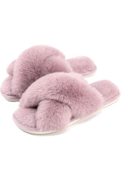 GENERAL Cozyfurry Womens Cross Band Slippers Cozy Furry Fuzzy House Slippers ...