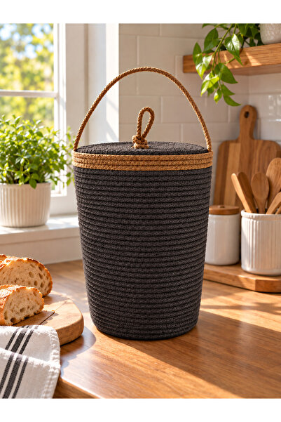ÖRGÜM Woven Basket 33X22 cm Decorative Storage Basket with Lid Kitchen Organizer