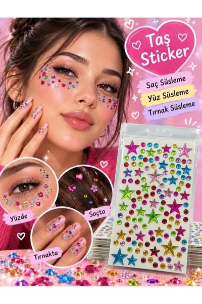MutluBiDünya Vintage Karışık Model Yüz Ve Vücut Taşı Sticker Taş Europia Maky...