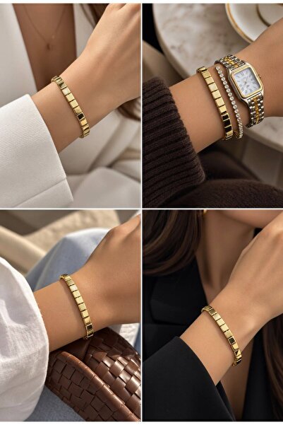 Kadın 14K Kararmaz Kare Plaka Xuping Bileklik 17+2 cm