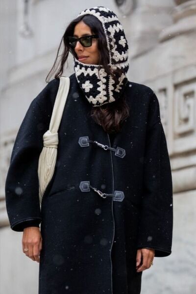 MARİANO VENANZİO İki renkli motif Balaklava, Örgü Balaclava, Motif Atkılı Bere