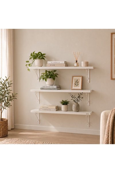 Genel Markalar Erdem Mobilya 3'lü Dekoratif Duvar Rafı Seti 100x20 cm - Beyaz...