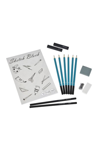OEM Set schițe 14 piese cu bloc de desen, creioane și cărbune pentru desen cr...