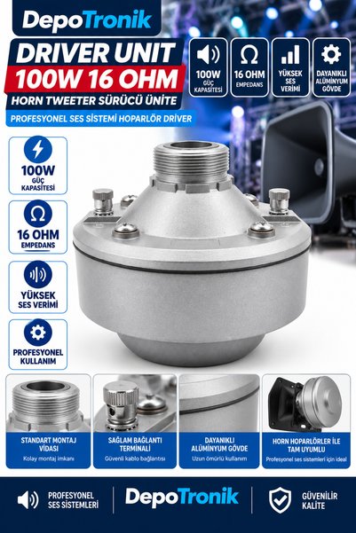 DepoTronik Driver Unit 100W 16 Ohm Horn Tweeter Sürücü Ünite Profesyonel Ses Sistemi Hoparlör Driver