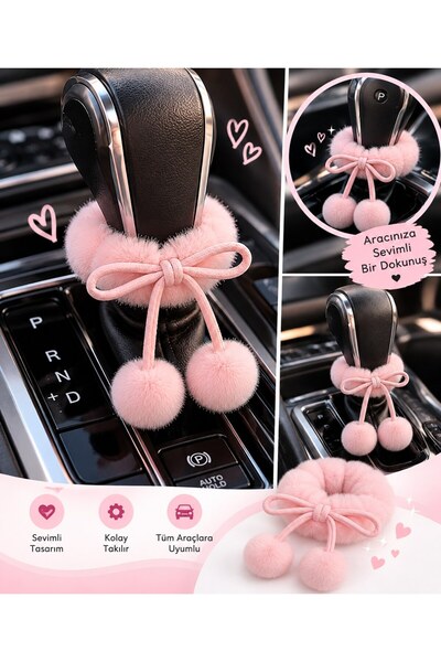 TEMUNGUR Powder Pink Plush Pompom Gear Shift Ornament – Adorable Car Interior...