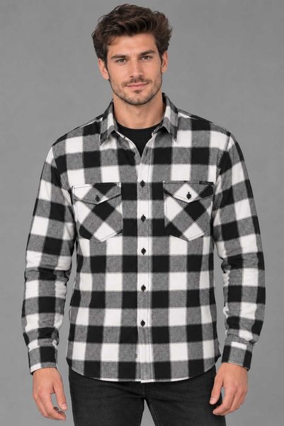 YXC Trend Maker Men's Checkered Double Pocket Shirt with Buttons