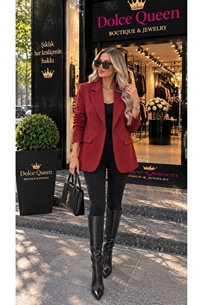 DOLCE QUEEN Kadın Kırmızı Tek Düğmeli Klasik Blazer Ceket