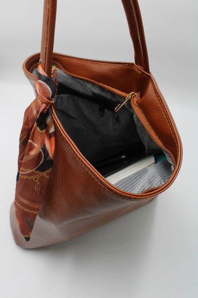 LASSO Women's Tan Oversized Scarf Detailed Casual Lined and Zippered Hand, Arm and Shoulder Bag