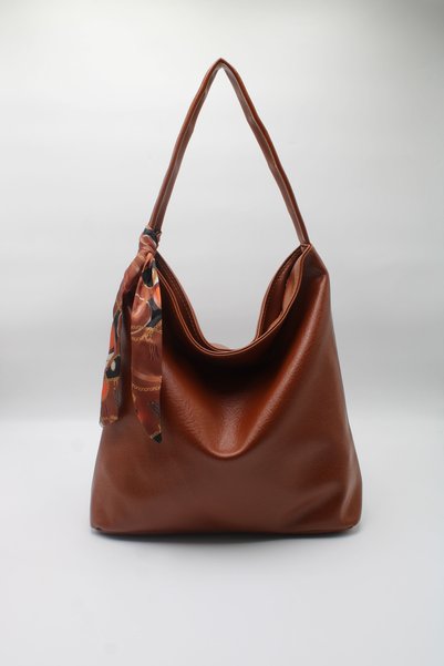 LASSO Women's Tan Oversized Scarf Detailed Casual Lined and Zippered Hand, Arm and Shoulder Bag