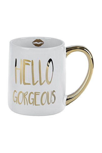 OEM Cană Ceramică Albă cu Mâner Auriu Imprimeu "Hello Gorgeous" 500 ml, pentr...