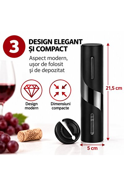 Ruhhy Set de 4 accesorii pentru vin, desfăcător electric automat, 500 mAh, USB-C, 48 x 215 mm, ABS și oțel inoxidabil, Negru