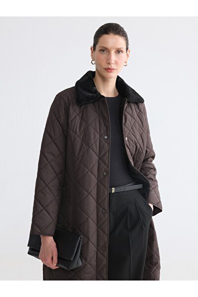 LC Waikiki Two Mt Shop Quality Lcw Grace Brown Fur Collar Quilted Women's Puf...