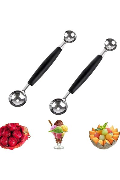 SWIUKPHE 2PCS Double Ended Headed Fruit Icecream Ball Spoon,Stainless Steel M...