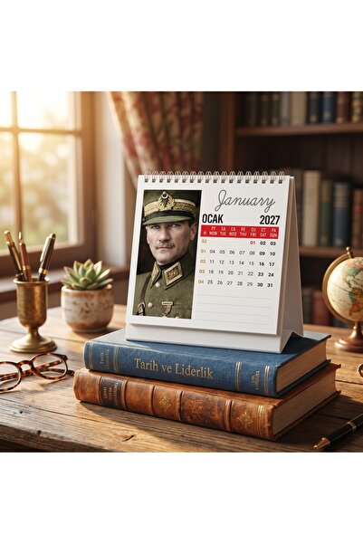 2027 ATATÜRK MASA TAKVİMİ 14X14 CM ÜSTTEN SPİRALLİ-SERT TAŞIYICILI-5Lİ PAKET