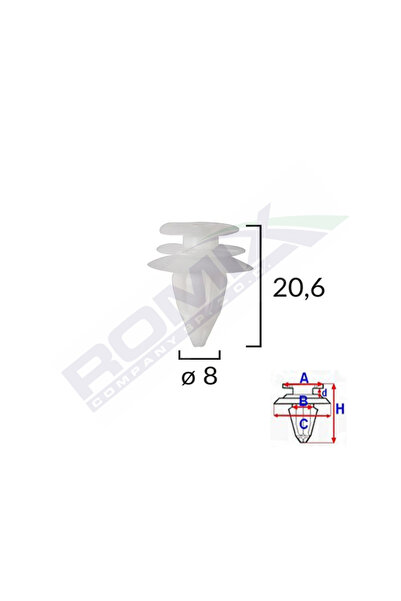 ROMİX Set 10 clipsuri tapiterie B21124, pentru BMW, 8 x 20.6 mm, alb