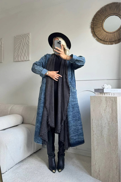 SUMEF Siyah Kot kaftan Oversize kalıp standart beden 38/48 uyumlu