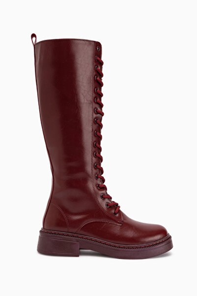 Limoya Roya Burgundy Leather Lace-Up Long Boots Women's Boots