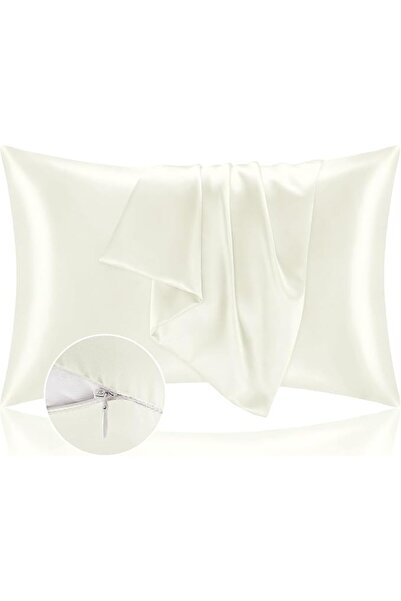 BEDELITE Satin Pillowcase with Zipper 2 Pack, White Pillow Cases Standard Siz...