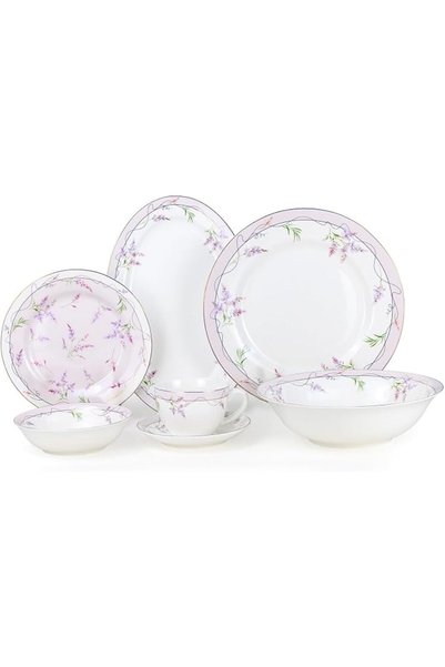 Cuisine Art Shallow by EIRA 32Pc Bone China Dinner Set,Off-White Pastel Floral Print Dinnerware for