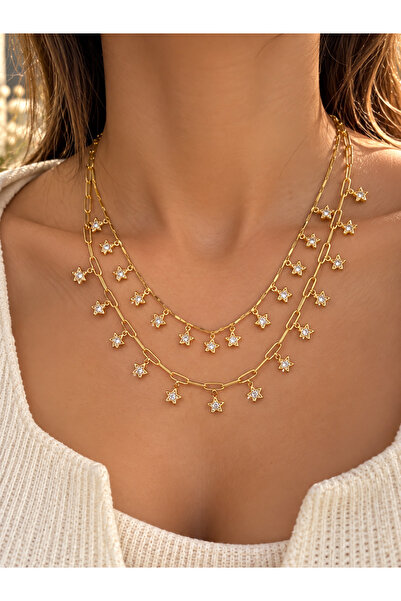 Lilith Takı Star Detailed Layered Necklace – Stylish and Sparkling Necklace w...