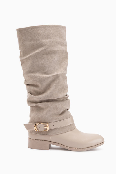 Limoya Raine Beige Suede Bellows Buckle Women's Boots