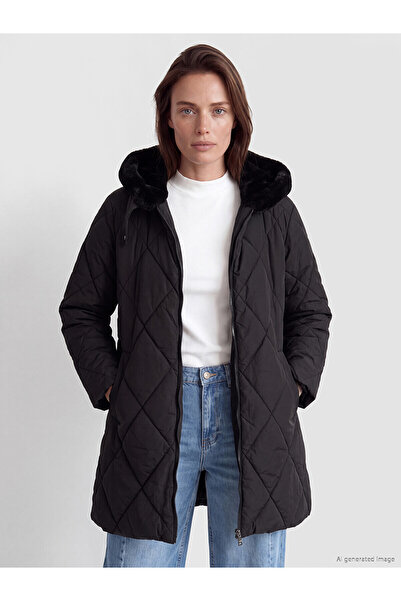 LC Waikiki Two Mt Shop Quality Lcw Grace Black Hooded Quilted Oversize Women'...