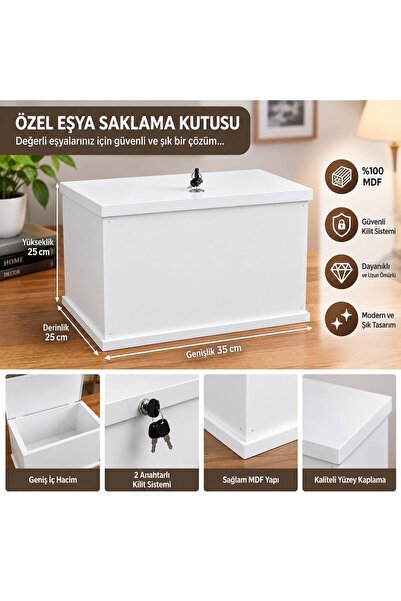 BOZKURT CNC Özel Büyük Boy Kilitli Ve 2 Anahtarlı %100 MDF Beyaz Özel Eşya Sa...
