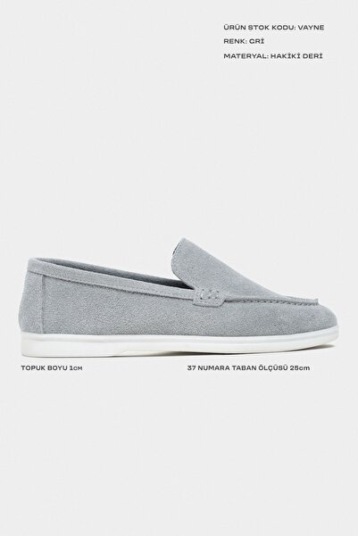 NİŞANTAŞI SHOES Vayne Gray Genuine Suede Leather Flat Sole Women's Loafer