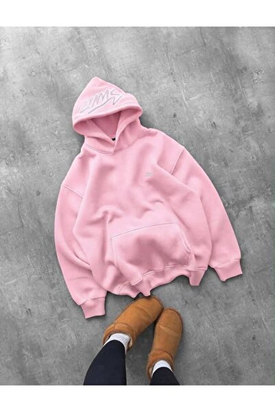 JANTIL MODA Unisex Oversize 3 İplik Şardonlu Kanguru Cepli "Kapüşonda ve Göğü...