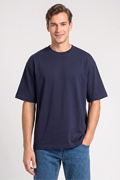 Common People Men Crew Neck Short Sleeve Solid T-Shirt, Navy