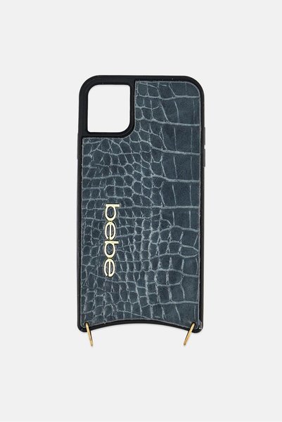 Bebe Iphone 11 And XR Leather Print Phone Case With Cross Body Strap, Grey