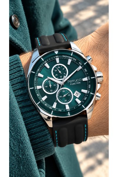 Ferrucci 46 mm Case Silicone Band- Functional Men's Wristwatch+Bracelet