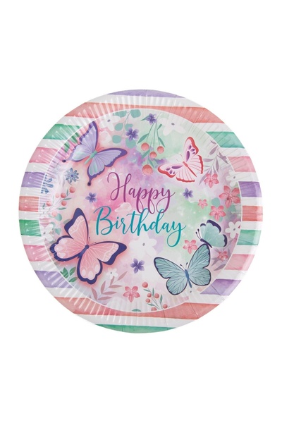 OEM Farfurii din Carton de Petrecere Albe Roz Verde Mentă Fluturi "Happy Birt...