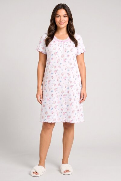 RENE ROFE Sophia By Women Floral Print Short Sleeve Sleepwear Dress, Multicolor