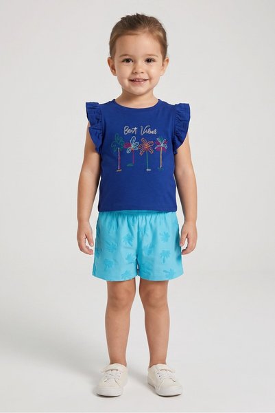Banana Boat Toddlers Girl 2 Piece Embroidered Top And Short Set, Multicolor