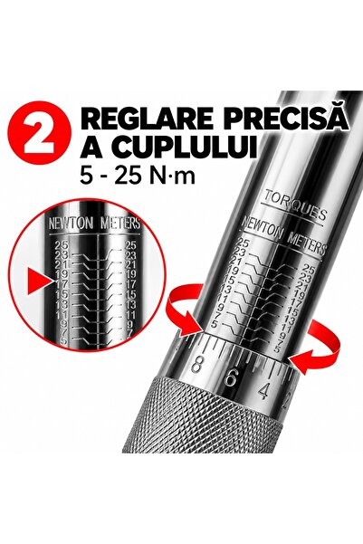 Xtrobb Cheie dinamometrică, 1/4", cu clichet, 5–25 Nm, reglabilă 25,5–28,5 cm, oțel crom-molibden, Negru