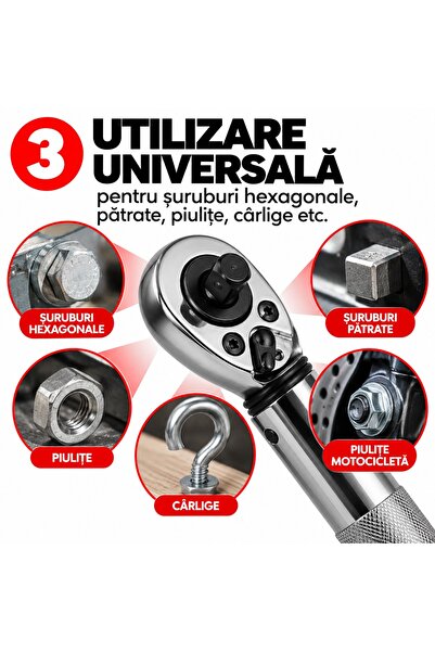 Xtrobb Cheie dinamometrică, 1/4", cu clichet, 5–25 Nm, reglabilă 25,5–28,5 cm, oțel crom-molibden, Negru