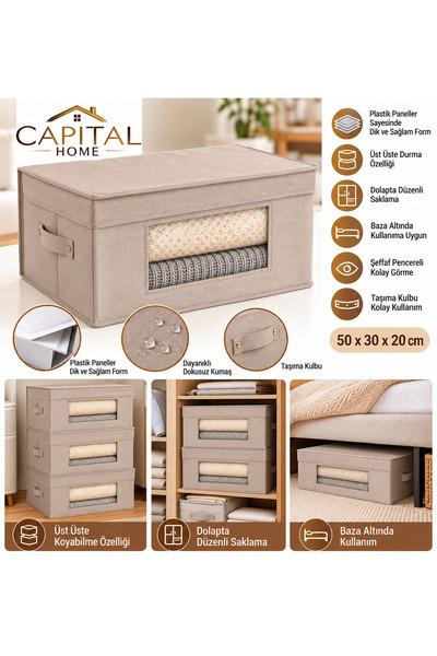 Capital Home ÇOK AMAÇLI DÜZENLEYİCİ HURÇ + SAKLAMA KUTUSU ŞEFAF PENCERELİ+KAP...