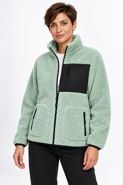 ODİN ATLAS Women's Green Color Soft Welsoft Fleece Jacket with Zipper and 3 Pockets