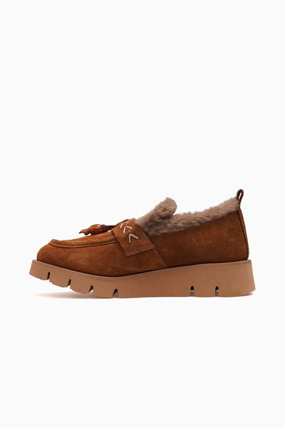 Mammamia Kadın İçi Tüylü Loafer Ayakkabı 26k D26ka-3195 Taba Süet
