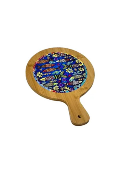 Generic Brand Round Bamboo Chopping Board 25 cm – Fish Pattern, Durable, Idea...